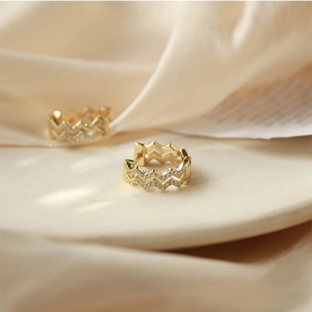Gold/Sterling Silver Diamond Wave Hoop Earrings